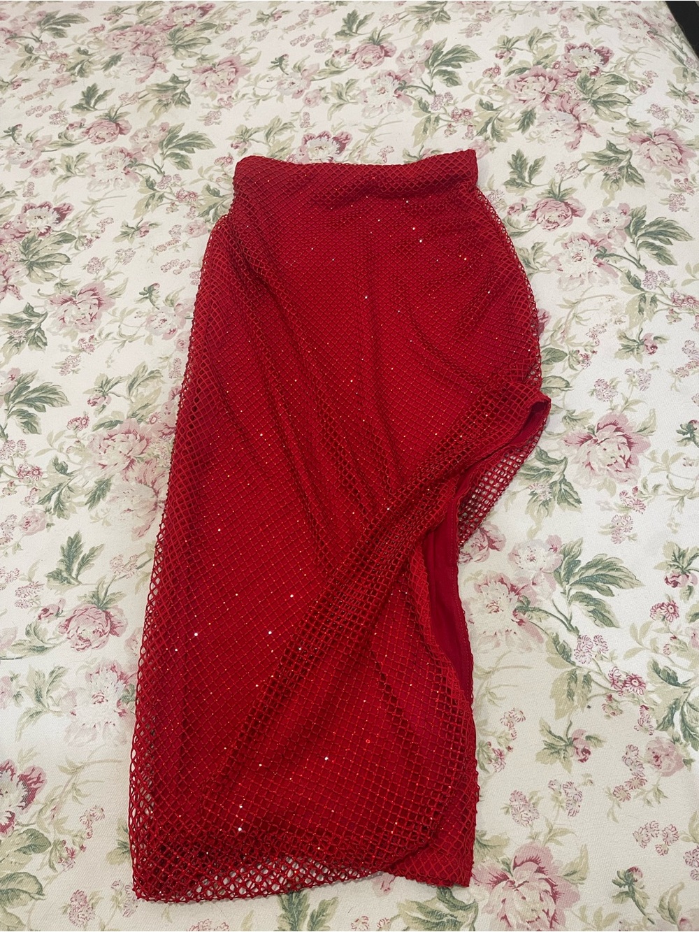 Windsor Red Mesh Midi Skirt with Sequin Detail